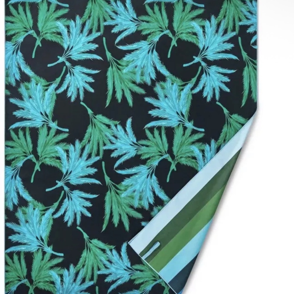 Blue and Green Beach Towel with Tropical Design